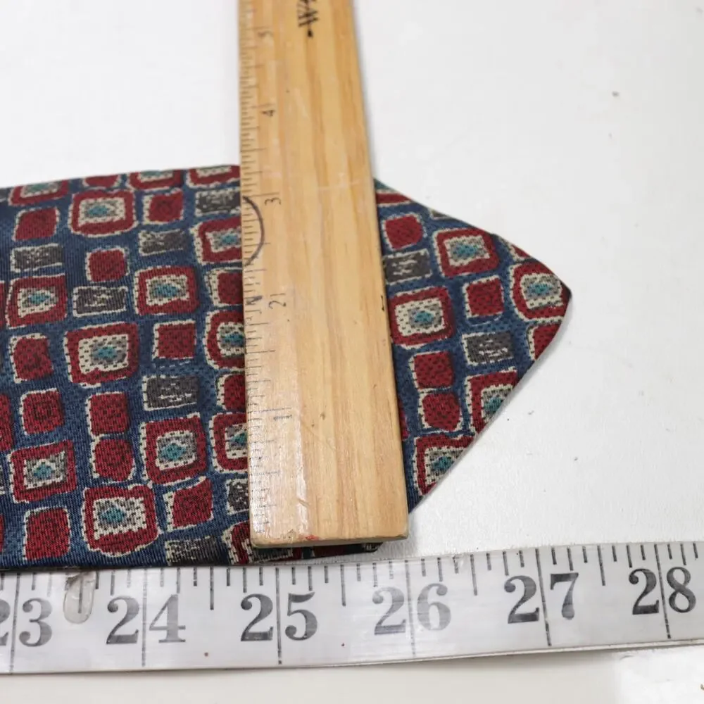 Vtg Bert Pulitzer Tie Mens 54 in Silk Red Blue Multicolor Abstract Checker Wide